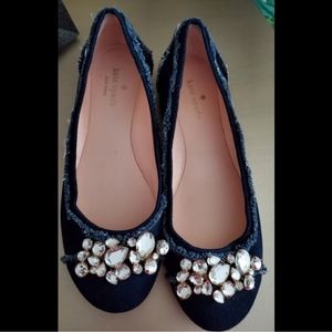 Kate Spade Denim Bejeweled Ballet Flats
